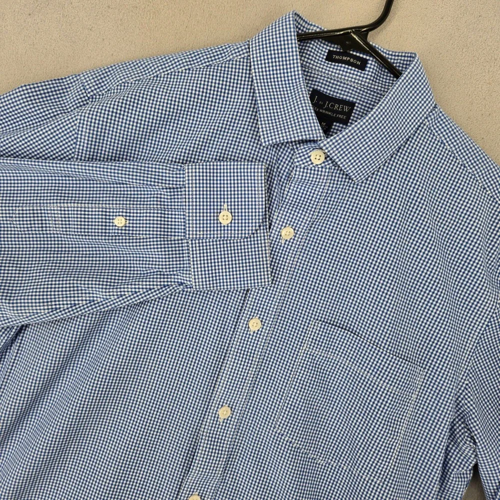 J. Crew Mens M 15-15.5 Thompson Blue Gingham Button Down Flex Wrinkle Free Shirt